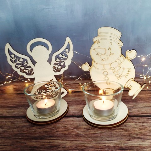 Svícen na čajovou svíčku anděl a sněhulák gaiahome