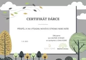 Certifikát dárce výsadba stromu